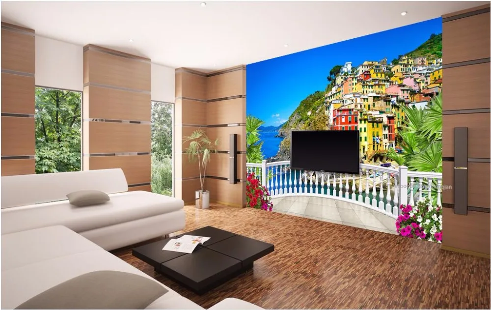 Настенные 3d фотообои на заказ садовые террасы приморские пейзажи украшение