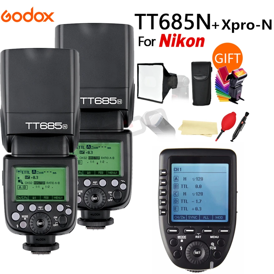 2X Godox TT685N TT685C TT685S TT685F TT685O 2 4G Беспроводная вспышка HSS TTL Speedlite + Xpro-C/S/N/F/O для Nikon Canon Sony
