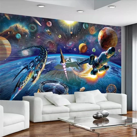 Wellyu современный ручная роспись мультфильм космический корабль детская комната фотообои Фотообои