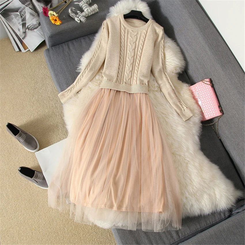 Платье Свитер женское Осеннее/зимнее теплое с длинным рукавом|dress vestidos|long knitted