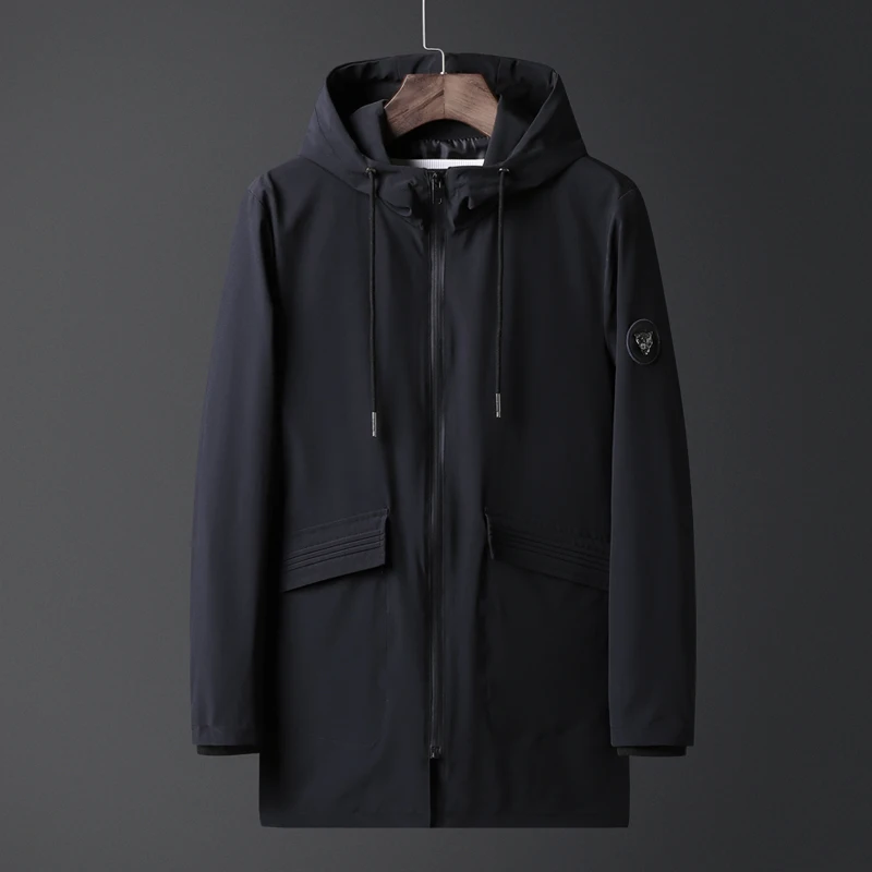 Плюс 8XL 7XL 6XL весна осень новая приталенная куртка с капюшоном для молодых мужчин тонкие куртки брендовая Повседневная ветровка высшего качества черного цвета