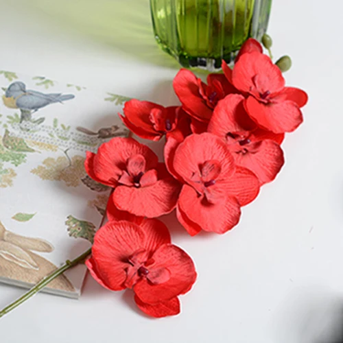 red Модные искусственные цветы орхидеи, сделай сам, Искусственные бабочки, Орхидея, Шелковый букет, фаленопсис, свадебное украшение для дома - Цвет: red