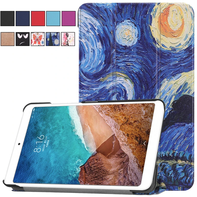 Для Xiao mi Pad 4 Чехол Smart Wake черный/синий чехол Flip Protecter PC + PU печать для Mi 8 0 дюймов