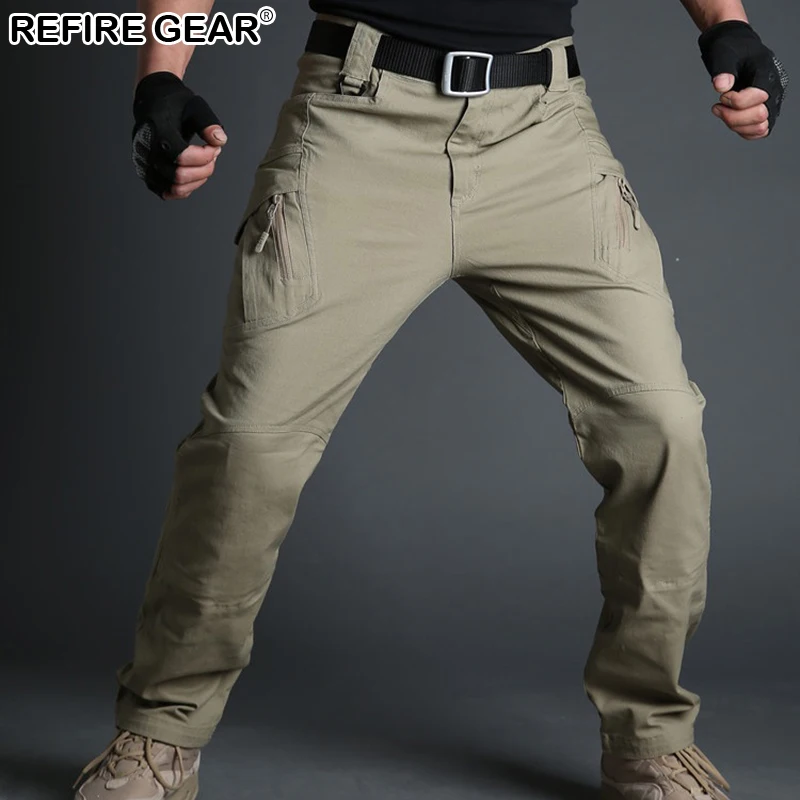 Мужские брюки ReFire Gear IX9 хлопковые для походов альпинизма с множеством карманов