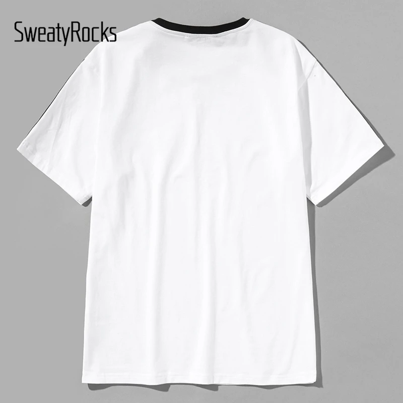 SweatyRocks, мужская полосатая футболка с боковым рукавом, уличная футболка с коротким рукавом, белая футболка, модная одежда,, летние повседневные футболки