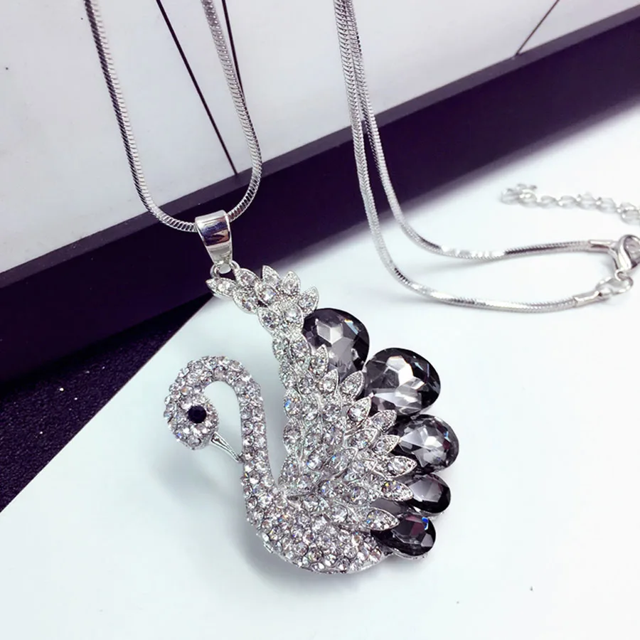 RAVIMOUR, ожерелье-чокер в виде совы для женщин, крупное ожерелье с большим синим кристаллом, подвеска, длинная цепочка, ювелирное изделие, подарок, аксессуары - Окраска металла: Swan Gray