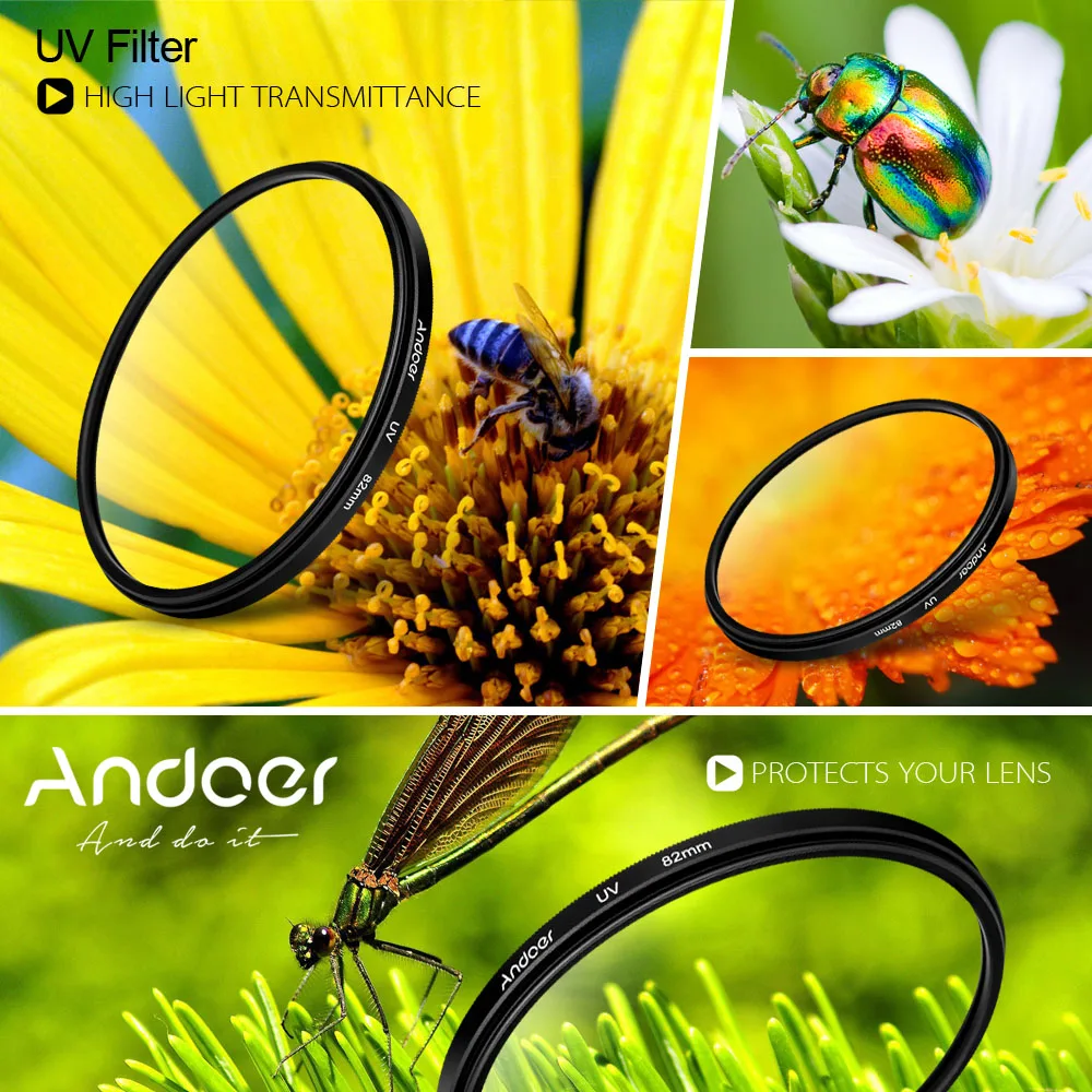 Ультрафиолетовый УФ фильтр Andoer для зеркальной камеры Canon Nikon защита объектива 58