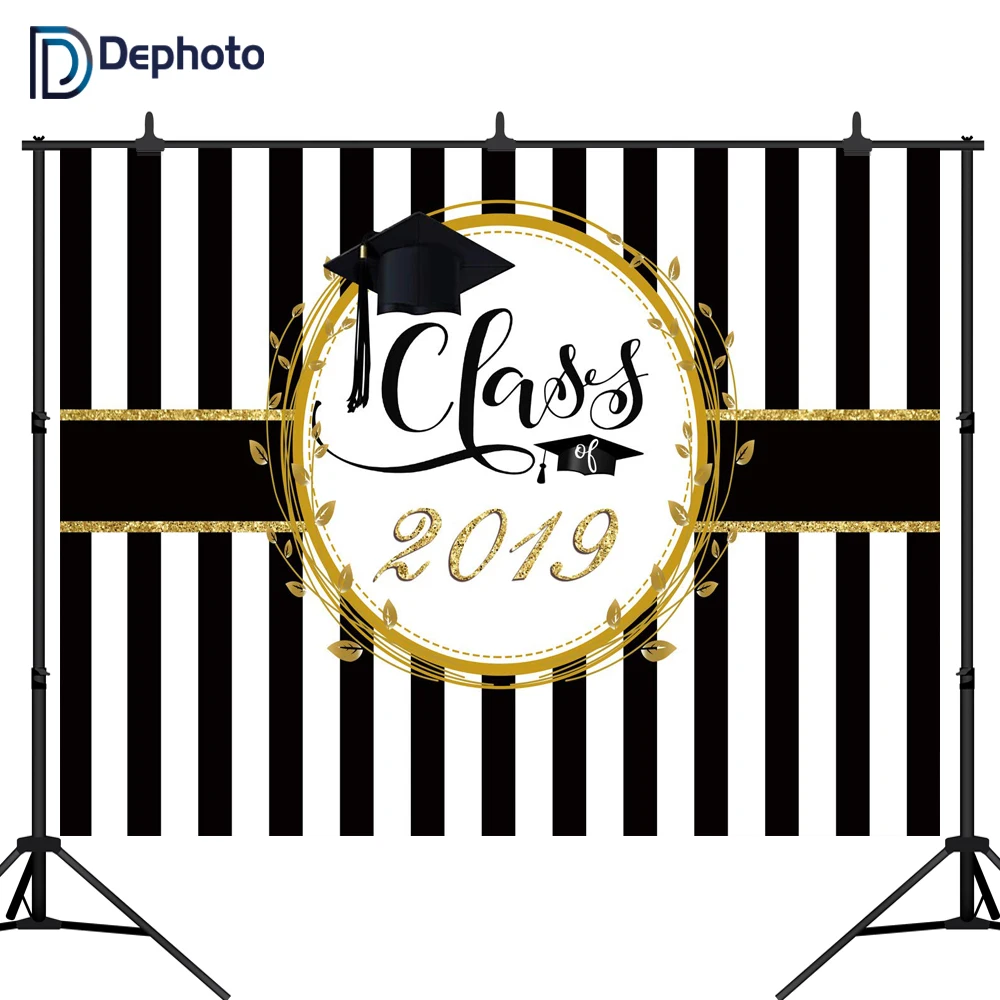 

DePhoto Class of 2019 Photography Backdrops Black white stripes Graduation Party Photo Background Grad Prom Decorations