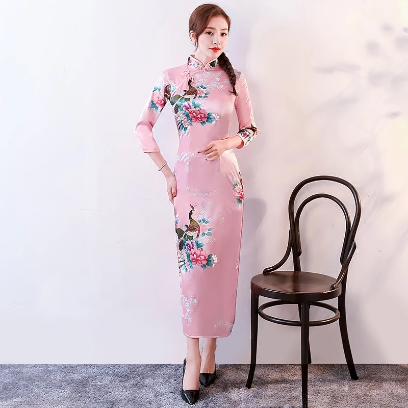 Cheongsam Dress Long Qipao Fashion Print Wedding Party Dresses For Women Traditional Oriental Clothes Ladies Wear S-6XL DNV11137 |