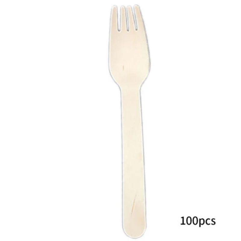 Одноразовые деревянные столовые приборы 100 шт вилки (100)/фрезы (100)/ложки (100)