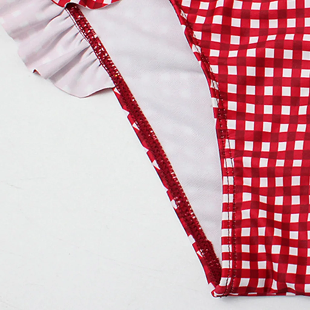 Женский комплект бикини в клетку с рюшами пляжная одежда сексуальное Сетчатое