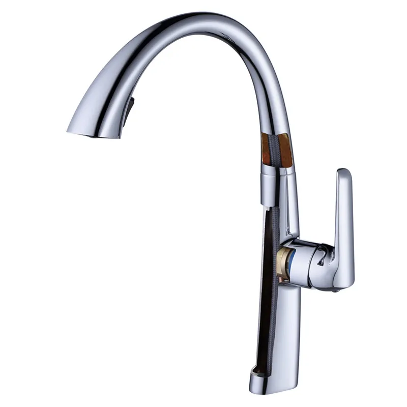 Выдвижной кухонный кран смеситель для раковины с креплением на палубе двойной