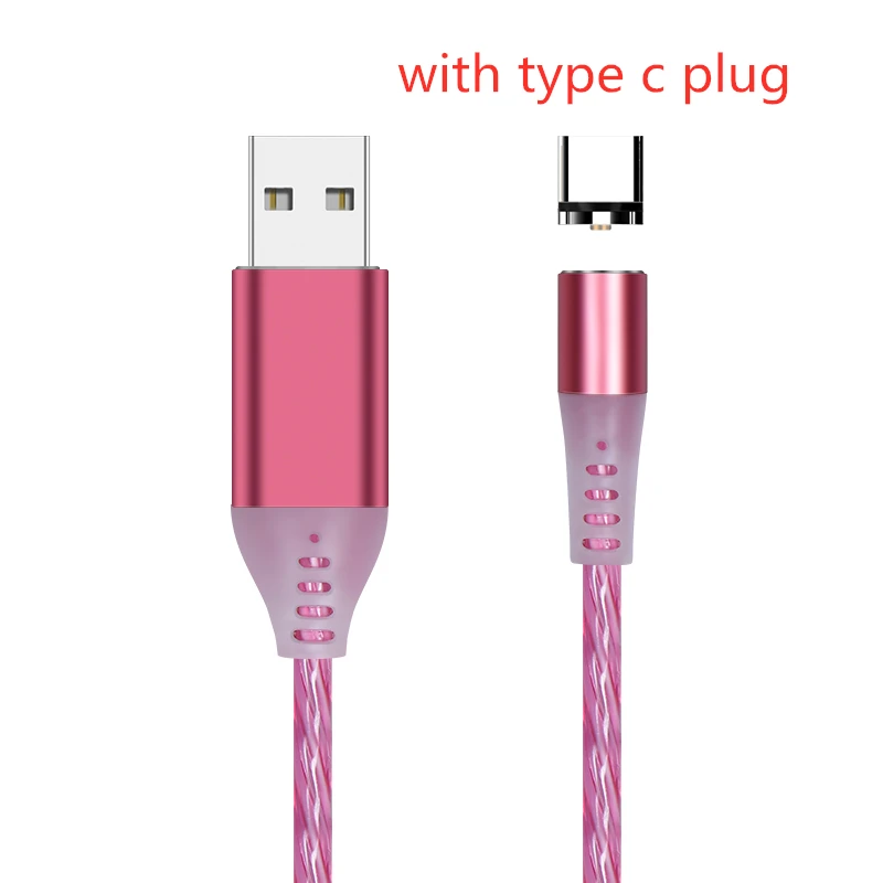 pink with typec plug SUNPHG поток световой Магнитный кабель светодиодный светильник Micro USB шнур Тип C кабель зарядного устройства для iPhone samsung мобильный телефон зарядный провод - Цвет: pink with typec plug