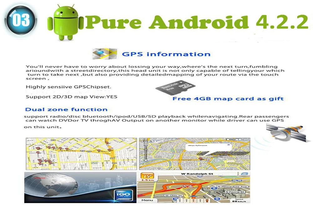 В тире Android 4.2.2 Автомобильный GPS Bluetooth Wi-Fi Радио Ford Mondeo с ПК Стерео Micro USB