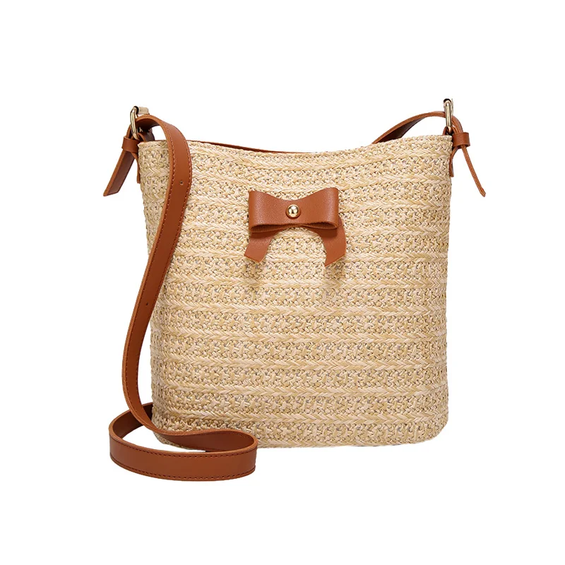 

Women Summer Bow Straw Bags INS Popular Female Travel Beach Handbag Lady Large Knit Shoulder Bag Holiday Casual Crossbody SS3295