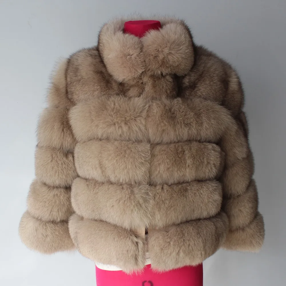 Linhaoshengyue  Real Fox Fur   Coat  with Stand Collar Women Fox Fur Coat