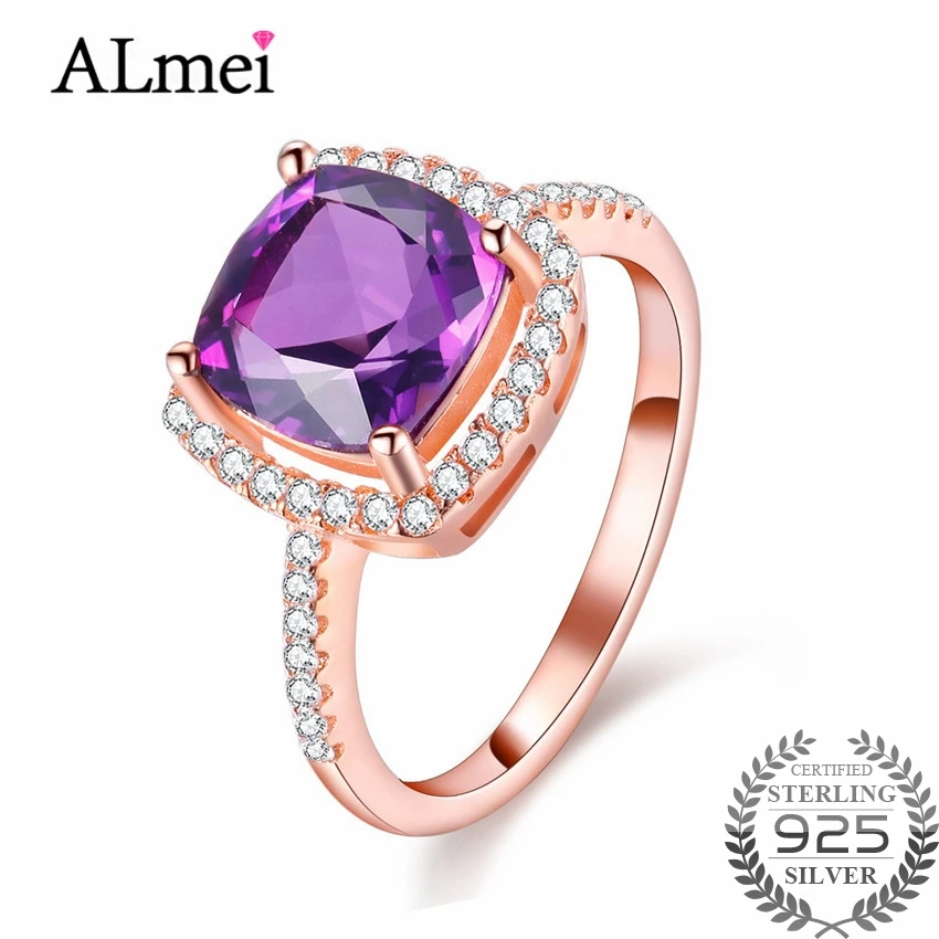 Женское кольцо с аметистом Almei ювелирное изделие из стерлингового серебра 925