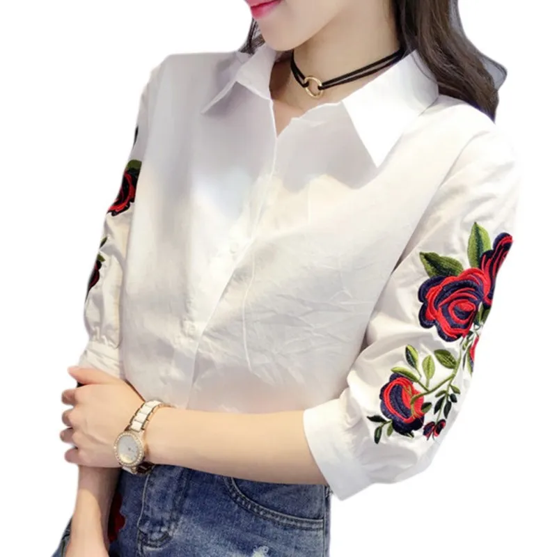 Ladies Floral Embroidery Blouse Women Blouses  Long Sleeve Fashion Casual Shirt Women Camisas Femininas