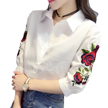 Ladies Floral Embroidery Blouse Women Blouses  Long Sleeve Fashion Casual Shirt Women Camisas Femininas 1