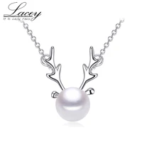 white pearl mule deer pendant necklace925 streling silver natural freshwater pearl necklace jewelry birthday christmas gift