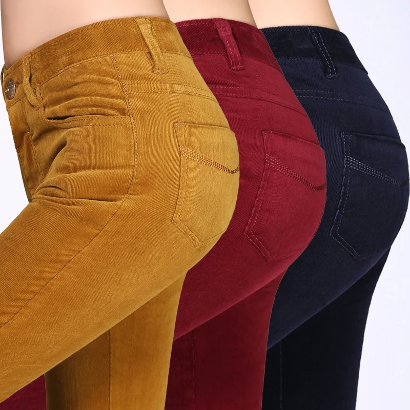 

2020 autumn and winter corduroy pants high waist stretch pencil pants cashmere casual pants was thin feet trousers