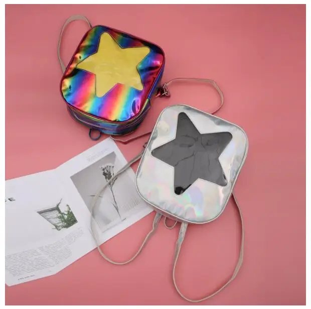 DHL 10 pieces Hologram Laser Transparent STAR heart Shape Kpop Harajuku Backpacks Lolita Ita Bag Schoolbag