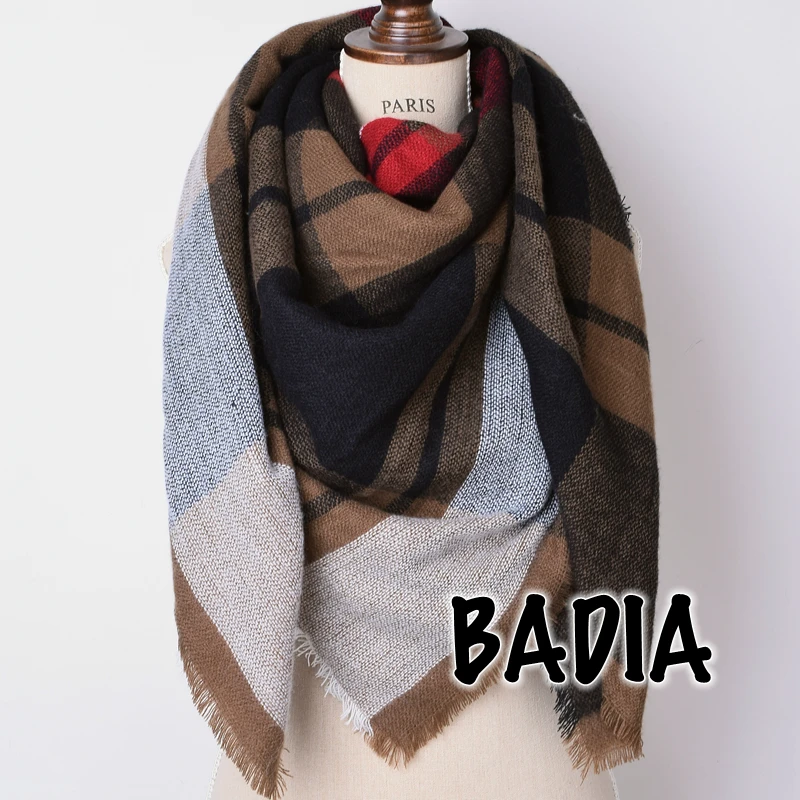 Зима 2017 шикарный вязаный клетчатый шарф оверсайз в клетку женские шали новые