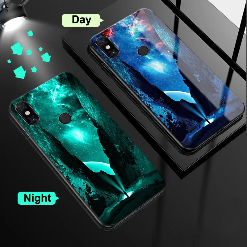Pattern C Светящийся чехол из закаленного стекла для Xiaomi Mi 8 6X A2 5X A1 6 Redmi Note 7 5 Pro 3 Max 2 Чехол с узором стеклянная крышка Mi8 Mi6 бампер - Цвет: Pattern C