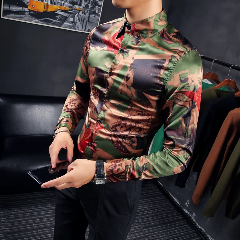 Мужская рубашка CS805-P65 с камуфляжным принтом длинными рукавами нижняя 97 полиэстер