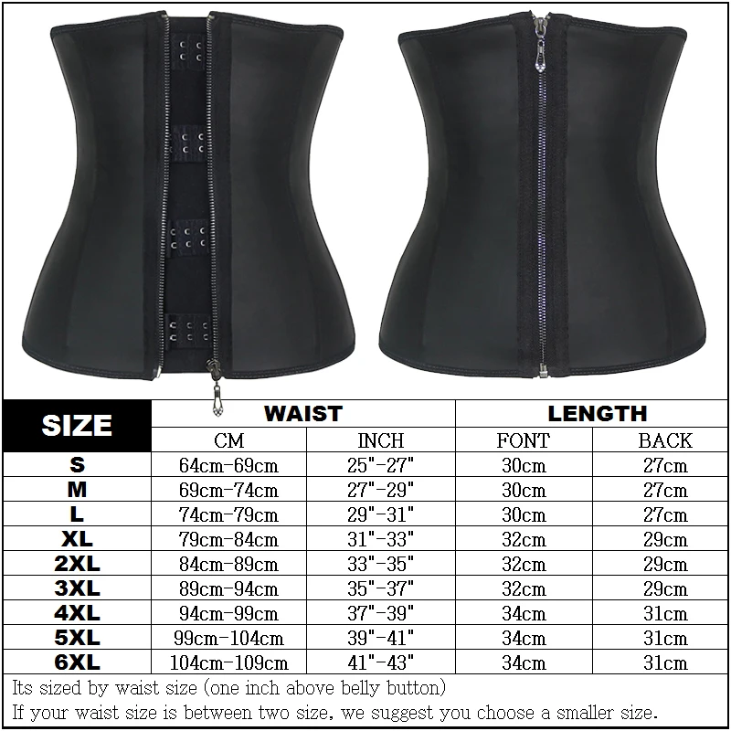 

Women Latex Waist Trainer Body Shaper Corsets with Zipper Cincher Corset Top Slimming Belt Black Shapers Shapewear Plus Size