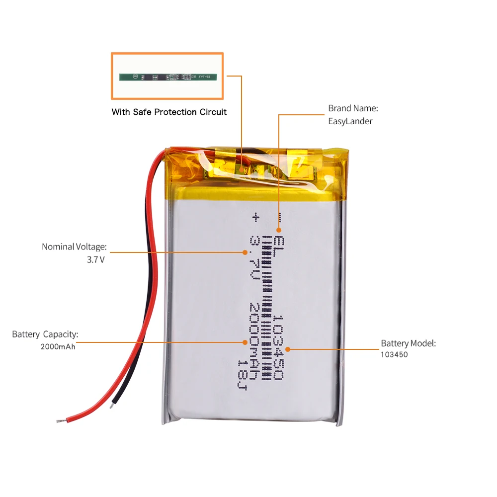 103450 3 7 V 2000MAH lipo полимерная литиевая аккумуляторная батарея для MP3 GPS навигатор DVD