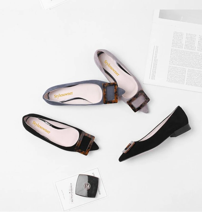 

Stylesowner 2018 spring new fashion flats casual shoes buckle slip on low heel loafers women shoes suede leather high quality