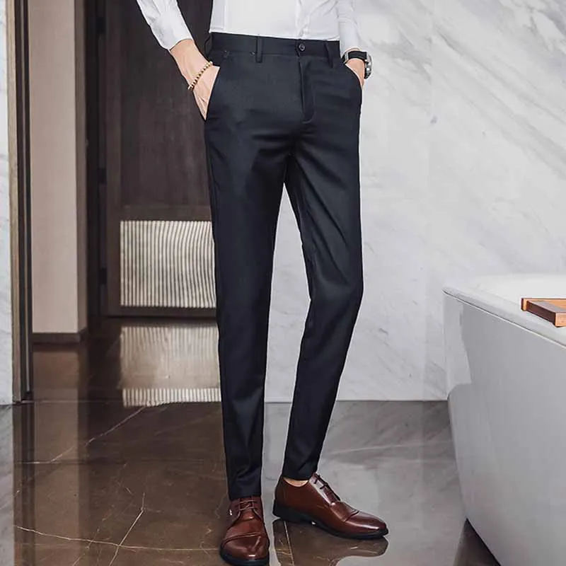 Slim Fit Мужской брюки на молнии классические Повседневное брюки мужские платье в деловом стиле Slim Jogger стрейч