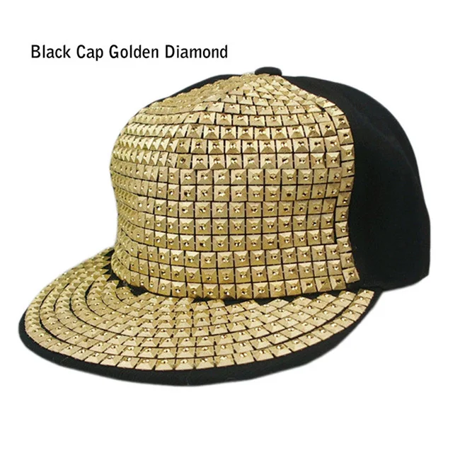 Gold diamond black Новое поступление Классические Бейсбол шляпа с Стразы для мужчин модные плоские края Кепки; женские Вьетнамки с прямым козырьком Bone Aba Reta YY0175 - Цвет: Gold diamond black