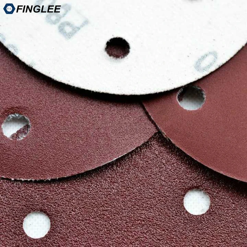 FINGLEE 10 шт. 5 дюймов 125 мм оксид алюминия шлифовальной бумаги с 8 отверстие петли