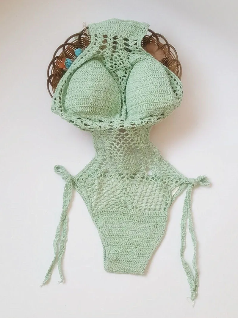 Sexy One Piece Swimsuit Women Bandage Monokini Swimwear Bathing Suits Swimming Knitted Hollow out Beachwear | Спорт и развлечения