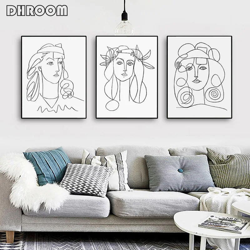 

Girl Face Sketch Print Picasso Wall Art Woman Face Canvas Painting Scandinavian Wall Art Line Artwork Poster Decorative Picture