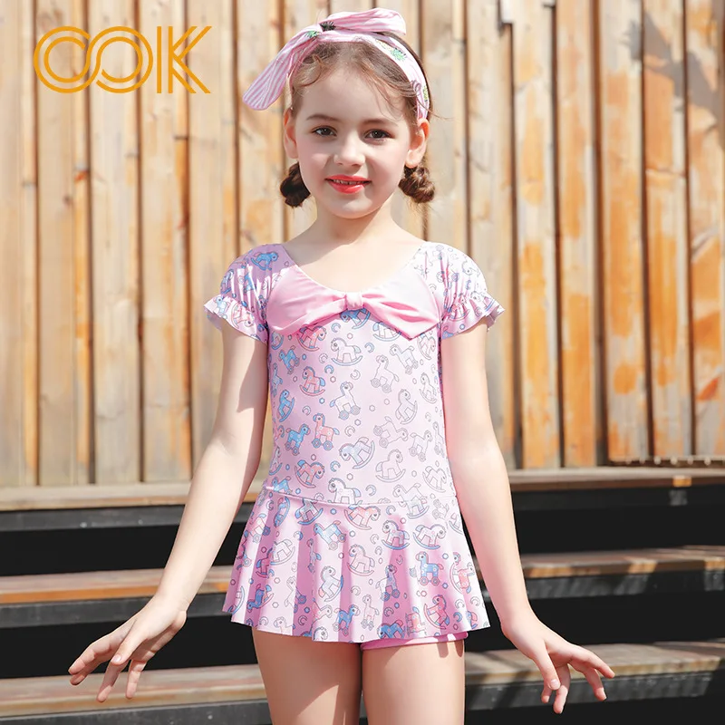 Детские купальные костюмы с бантиком цельное розовое бикини лошадкой для