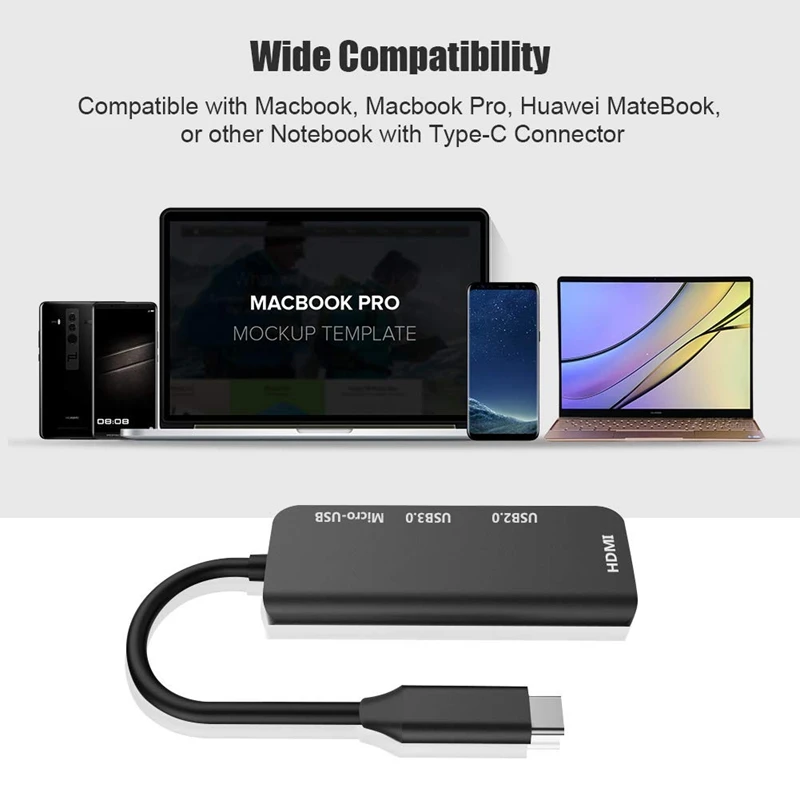Usb C Hub 4 в 1 многопортовый адаптер Type на 4K Hdmi порт 3 0 и 2 Pd зарядный совместимый с Mackbook