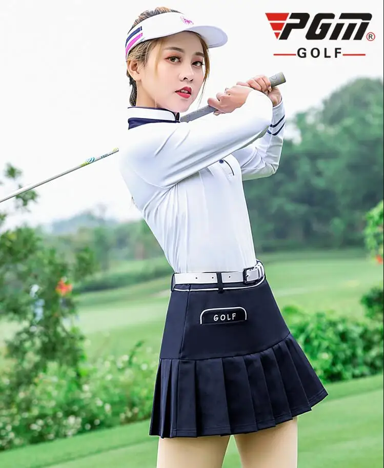 

PGM autumn winter golf sportswear women's long sleeved Button collar golf T-shirt High quality slim breathable ladies Golf shirt