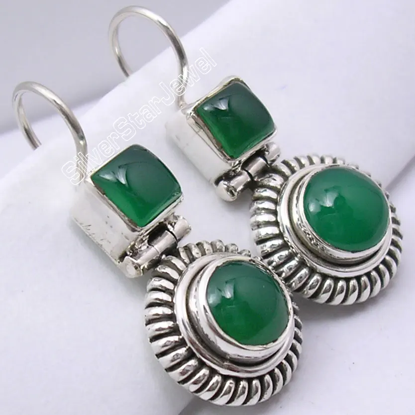 Серебряный Зеленый Оникс Длинные висячие серьги 4.2 см|dangle earrings|earrings danglegreen dangle