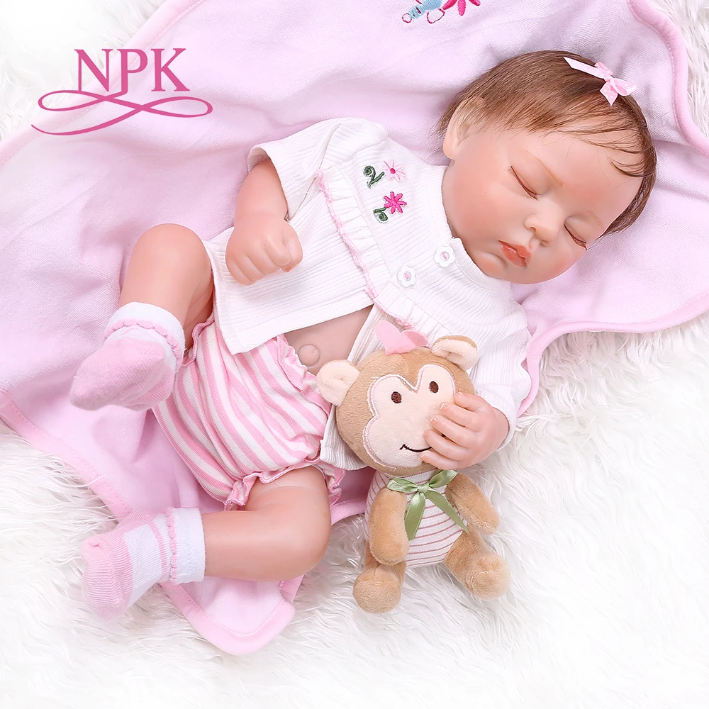 NPK 48 см bebe реалистичный reborn мягкий полный тело слайкон Спящий ребенок ручная