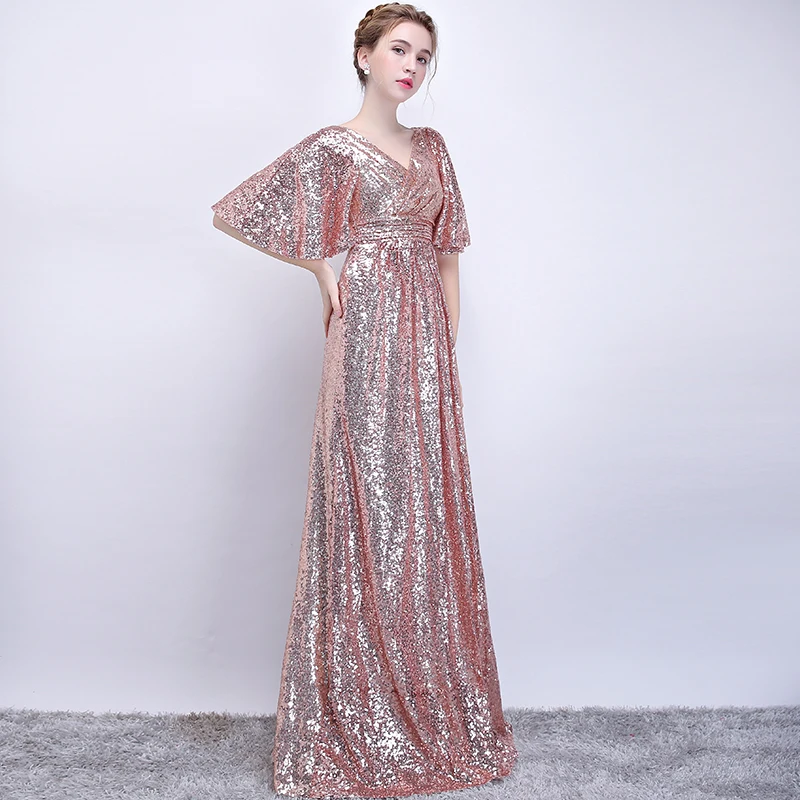 SSYFashion новое вечернее платье для банкета Простое розовое золото блестки