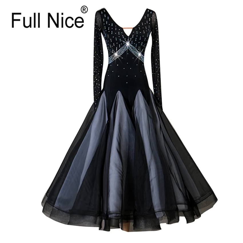 

Women Girl Ballroom Dance Long sleeves V-neck Modern dance one piece Waltz dress Flamenco Rumba Samba Practice Competition