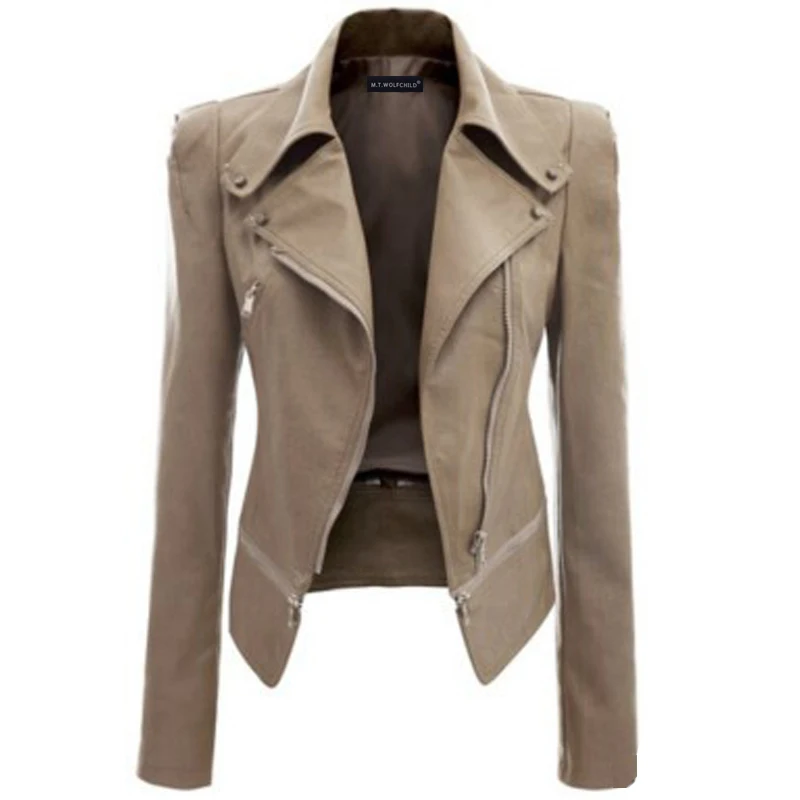 2018 осенне-зимние новые стильные женские Куртки из искусственной кожи на молнии с