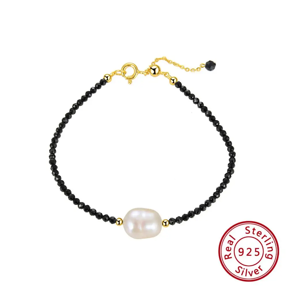 ORSA JEWELS женские браслеты из стерлингового серебра с красным натуральным камнем черный драгоценный камень жемчужный браслет 18 к позолоченные ювелирные изделия OSB48 - Цвет камня: Spinel Gemstone
