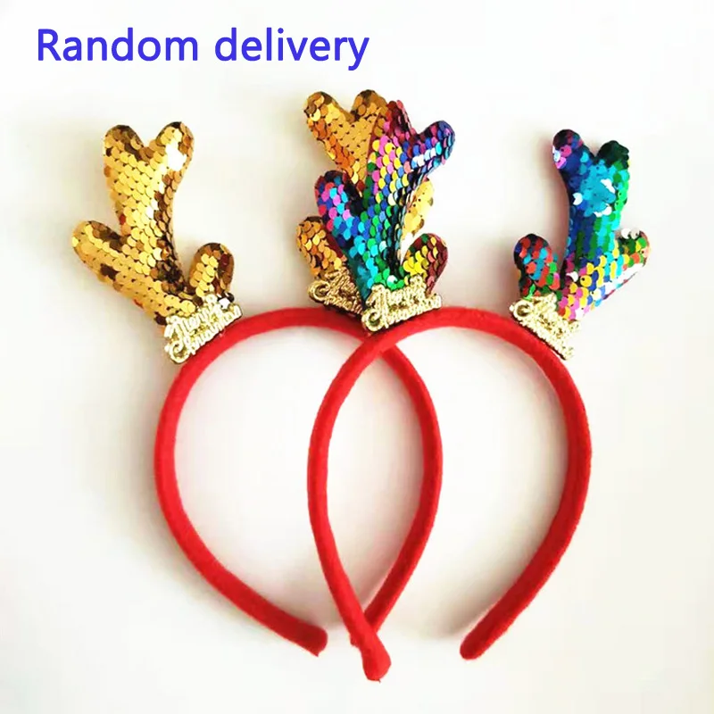 Эльф волшебная Рождественская повязка на голову оленьи рога блестящие рыбные