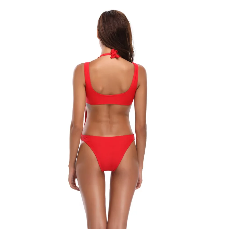 Бикини 2019 сексуальный сплошной металлический купальник на молнии из двух частей