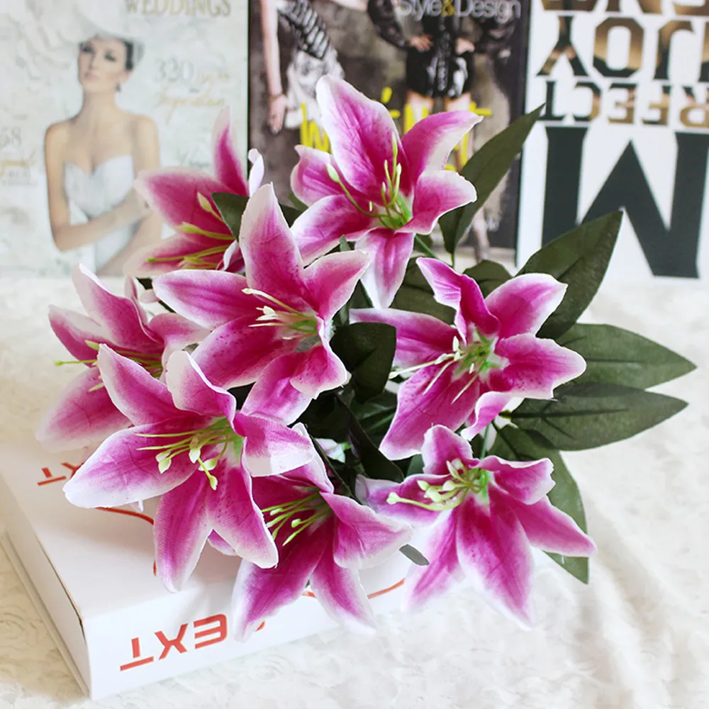 10 головок искусственные шелковые лилии букет невесты на свадьбе украшение для