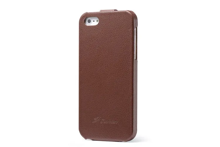 Brown Натуральная кожа Вертикальный флип чехол для iPhone 5 5S SE личи стриа натуральная кожа высокое качество с бесплатной защитой экрана - Цвет: Brown